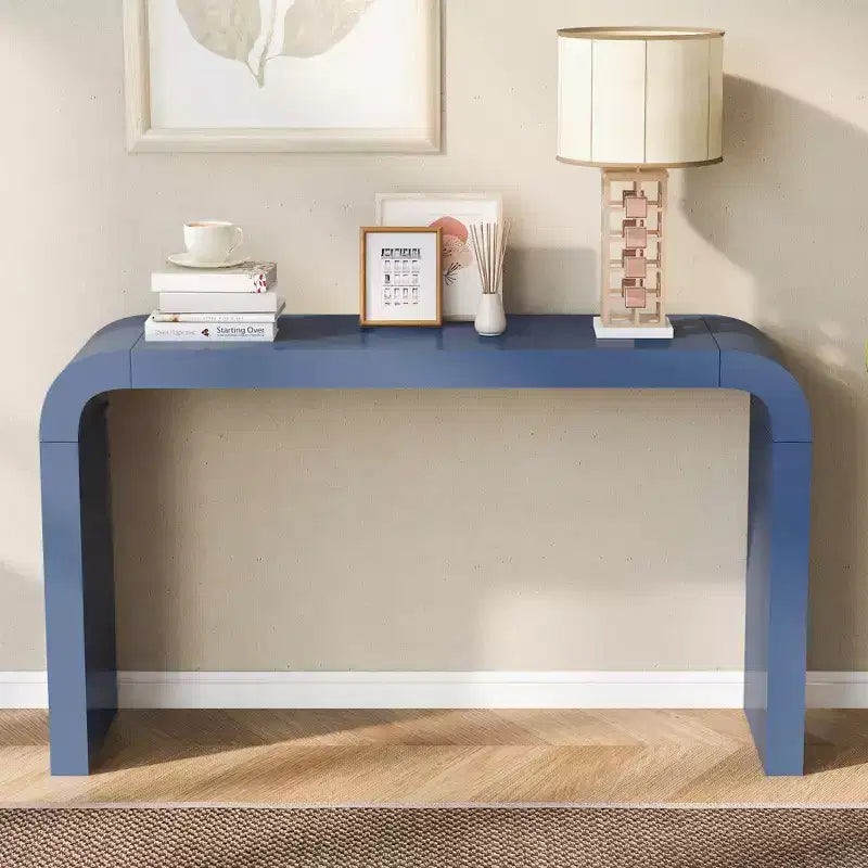 Tavolo consolle minimalista da 55.1W dal design americano, elegante e stretto, per ingresso o dietro il divano, con impiallacciatura in acacia