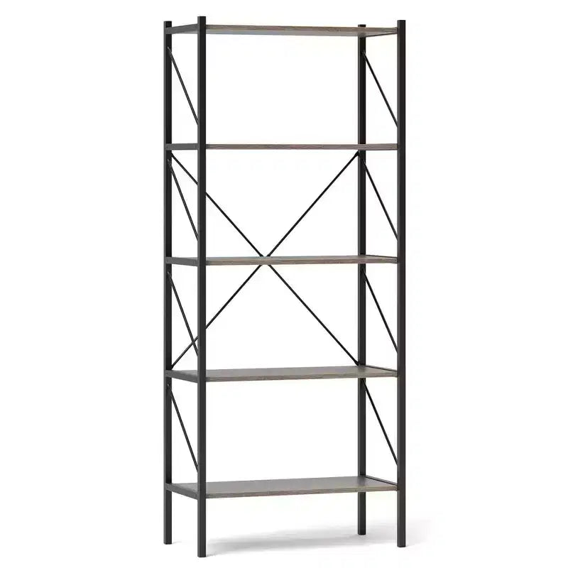 1/2 PCS 5-Tier Bookshelf, Industrial Tall Bookcase with Open Storage Shelves &amp; Metal Frame Oak