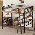 Metal Full Size Loft Bed with Built-in Desk, Storage Shelf and Ladder, Black
