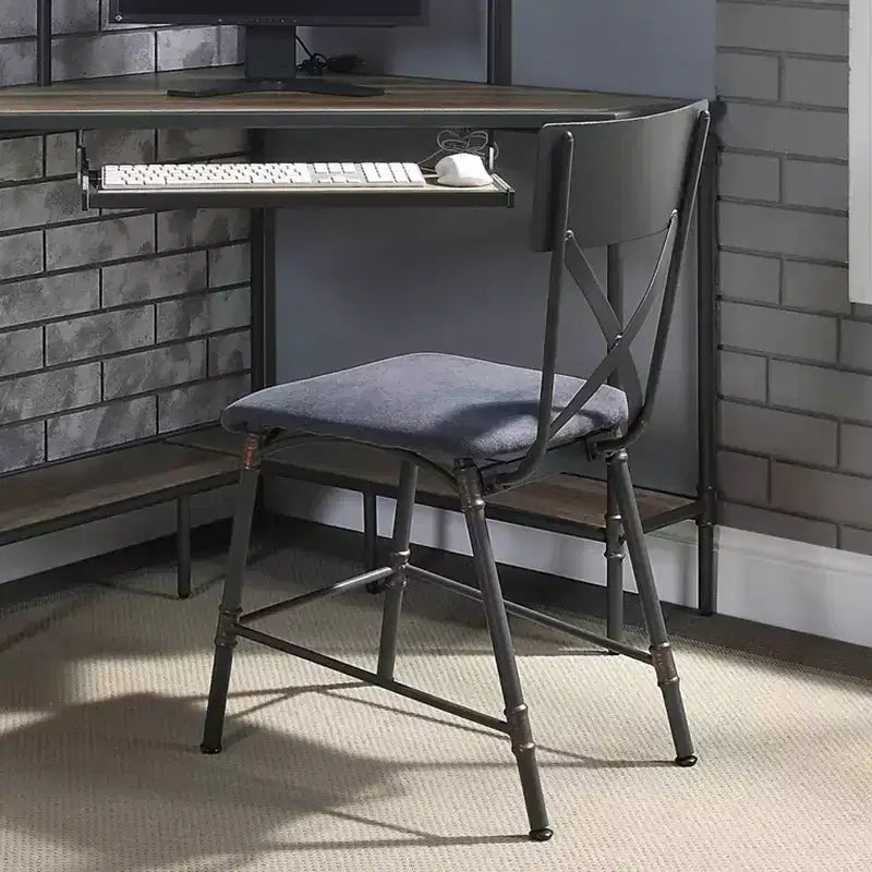 Tapicerowane krzesło bez podłokietników z tkaniny, w kolorze antycznego dębu i piaskowej szarości