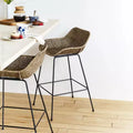 Sgabelli da bar in rattan intrecciato, mobili da pranzo per interni ed esterni, per tavolo o veranda, con gambe in metallo, color naturale