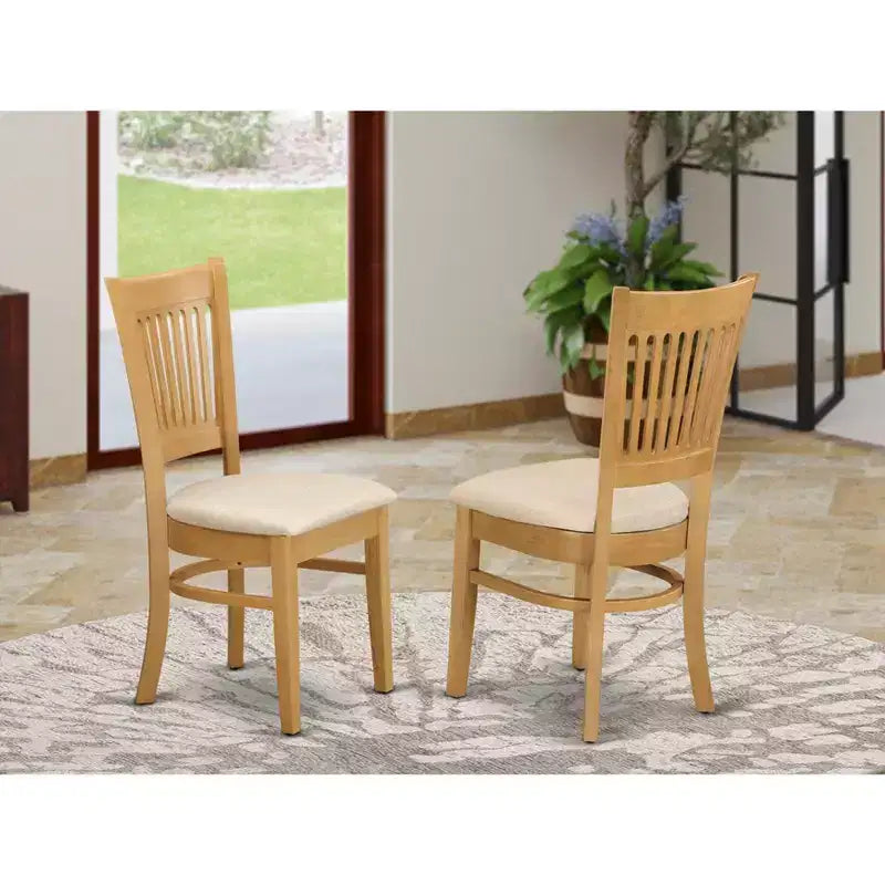 HomeStock African Artifacts Dining Chairs 2-Piece Set- Linen Fabric Seat And Slatted Back
