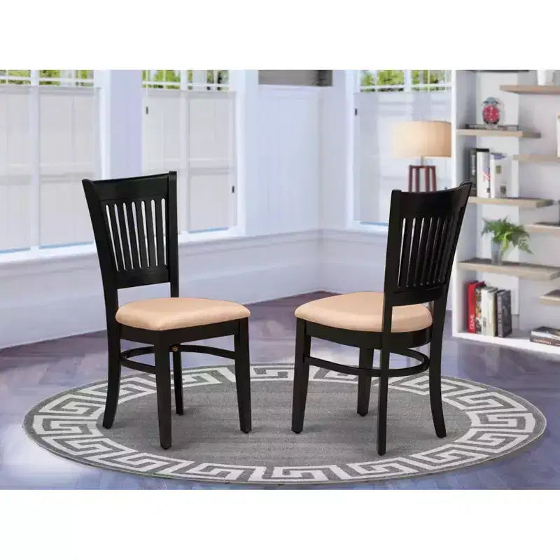HomeStock African Artifacts Dining Chairs 2-Piece Set- Linen Fabric Seat And Slatted Back