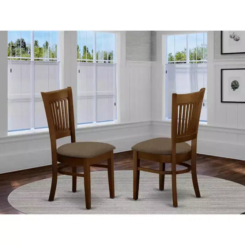 HomeStock African Artifacts Dining Chairs 2-Piece Set- Linen Fabric Seat And Slatted Back