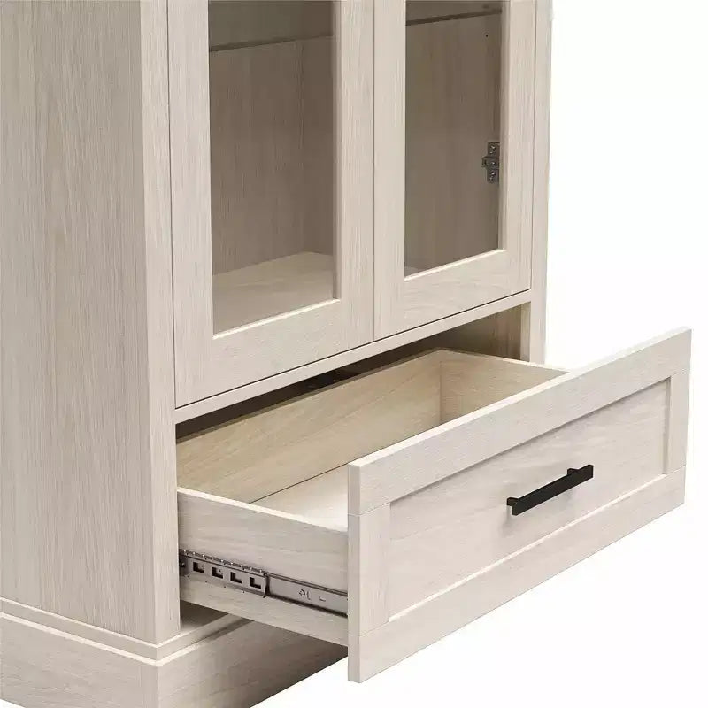 Vetrina Ameriwood Home Sherman con ante in vetro e cassetto portaoggetti, rovere bianco