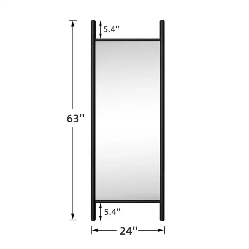 Specchio rettangolare a figura intera in legno con cornice nera, 160x60x2 cm