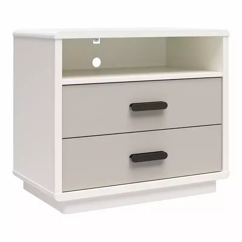 2-Drawer Nightstand, Taupe and White