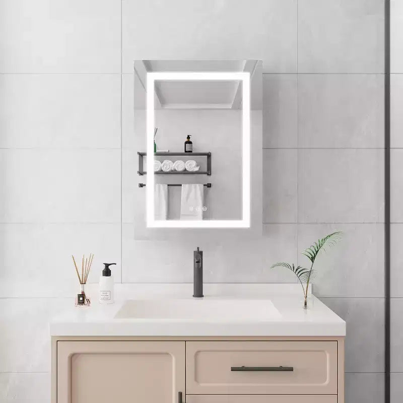 Mobiletto da bagno 28x20 inch con specchio, montato a parete, con luci LED