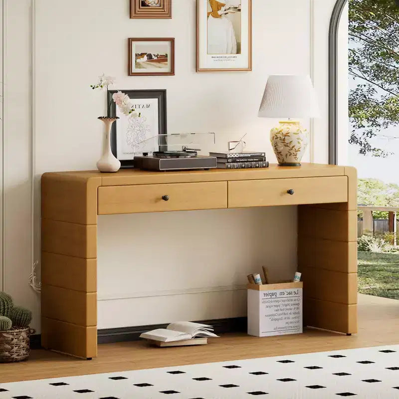 Tavolo da ingresso in legno con 2 cassetti, consolle contenitore rustica in stile rustico