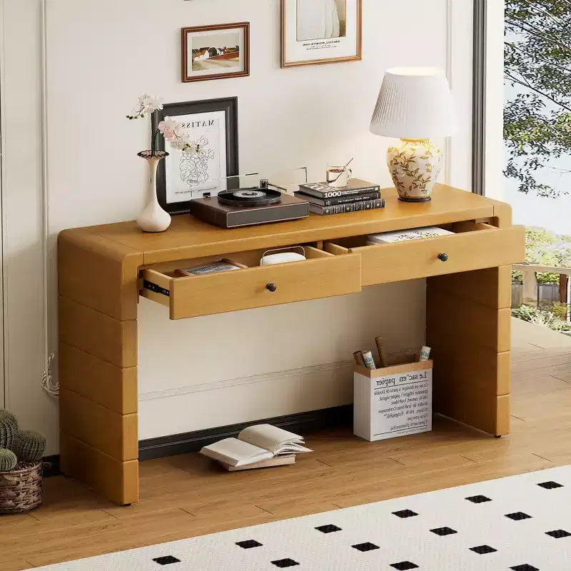 Tavolo da ingresso in legno con 2 cassetti, consolle contenitore rustica in stile rustico