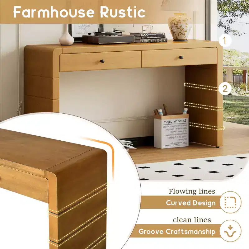 Tavolo da ingresso in legno con 2 cassetti, consolle contenitore rustica in stile rustico
