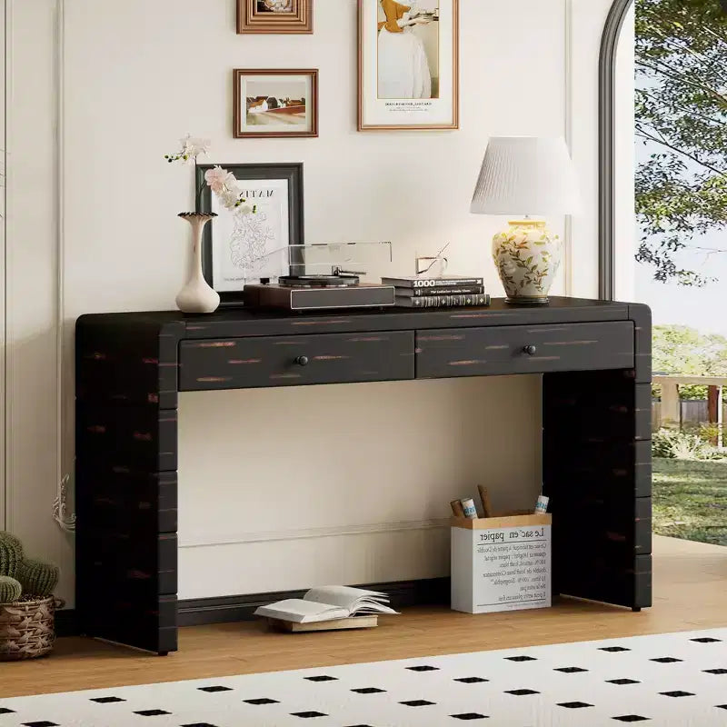 Tavolo da ingresso in legno con 2 cassetti, consolle contenitore rustica in stile rustico