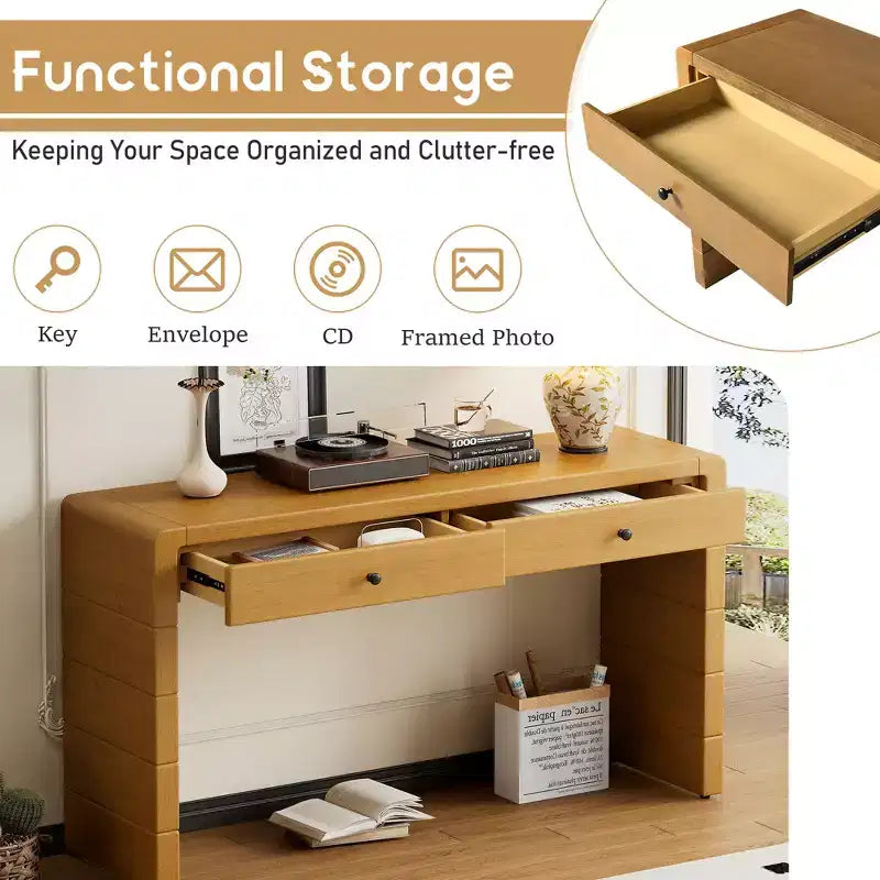 Tavolo da ingresso in legno con 2 cassetti, consolle contenitore rustica in stile rustico
