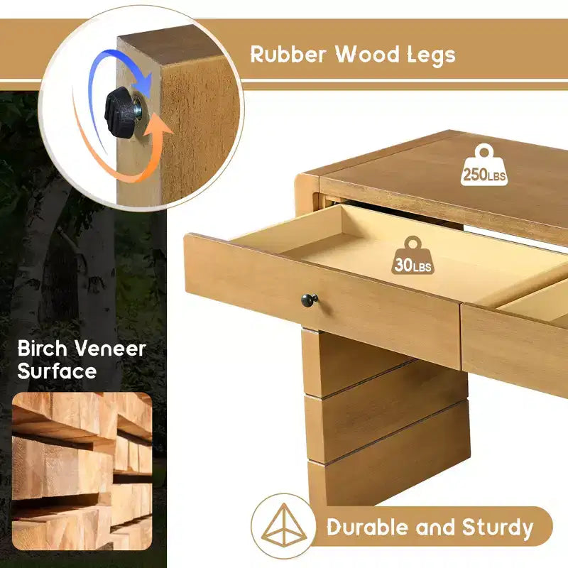 Tavolo da ingresso in legno con 2 cassetti, consolle contenitore rustica in stile rustico
