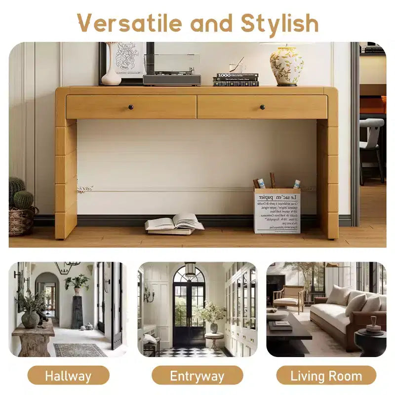 Tavolo da ingresso in legno con 2 cassetti, consolle contenitore rustica in stile rustico
