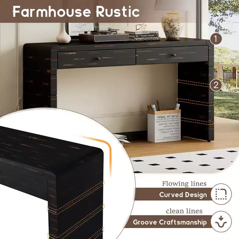 Tavolo da ingresso in legno con 2 cassetti, consolle contenitore rustica in stile rustico
