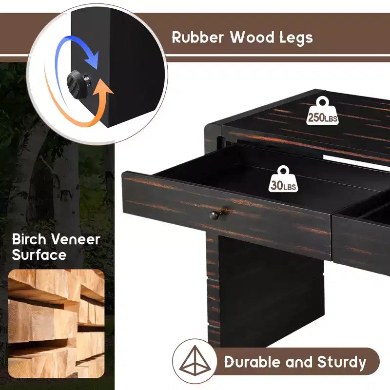 Tavolo da ingresso in legno con 2 cassetti, consolle contenitore rustica in stile rustico