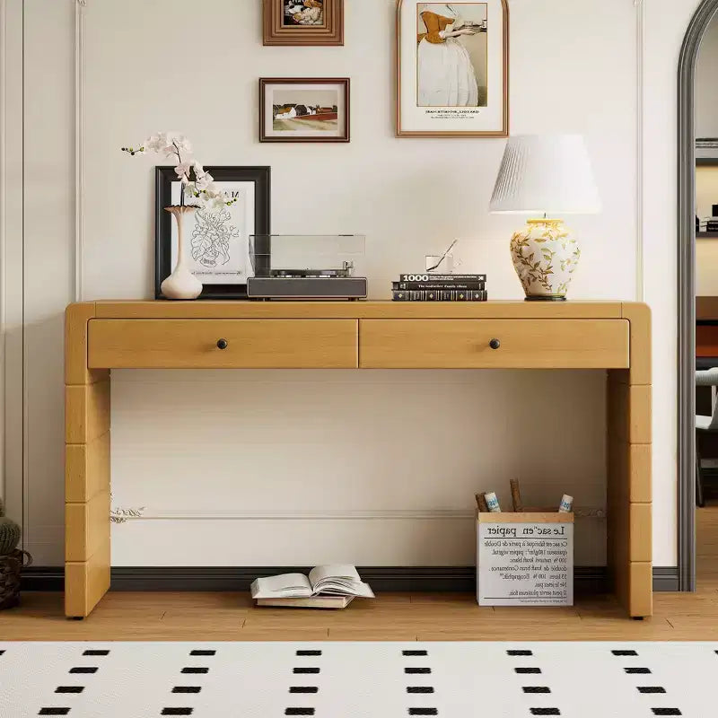 Tavolo da ingresso in legno con 2 cassetti, consolle contenitore rustica in stile rustico