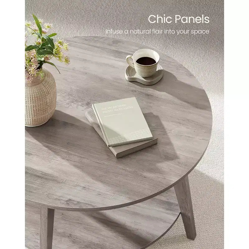 Round Coffee Table, 32''Circle Coffee Tables with 2-Tier Storage Shelf, Easy to Assemble for Living Room