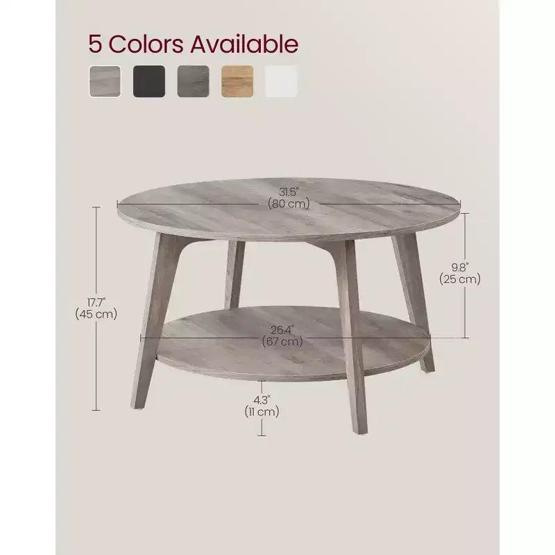 Round Coffee Table, 32''Circle Coffee Tables with 2-Tier Storage Shelf, Easy to Assemble for Living Room