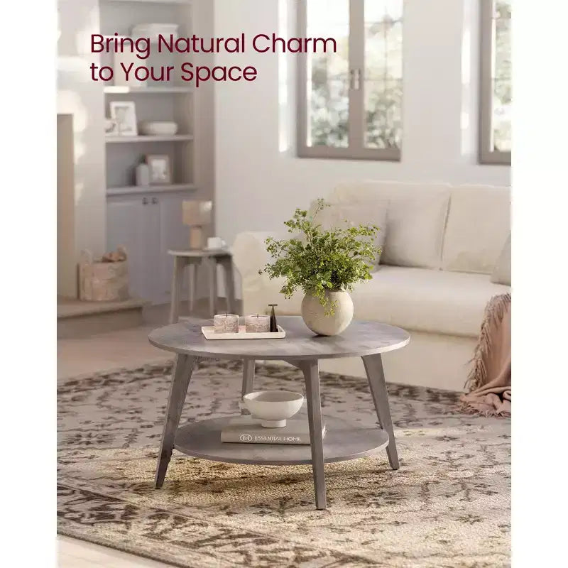 Round Coffee Table, 32''Circle Coffee Tables with 2-Tier Storage Shelf, Easy to Assemble for Living Room