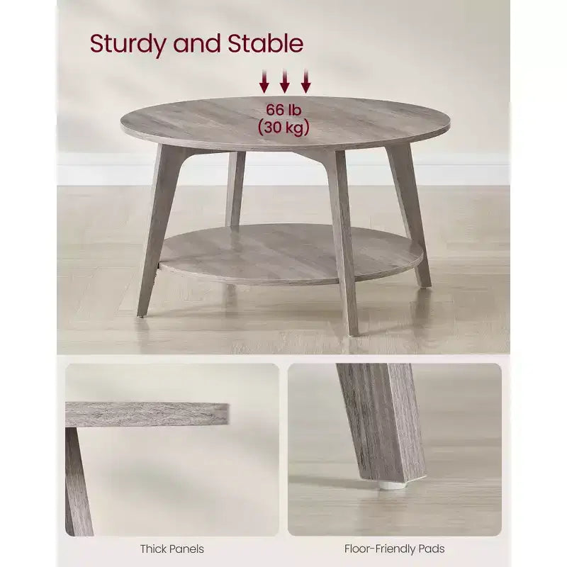 Round Coffee Table, 32''Circle Coffee Tables with 2-Tier Storage Shelf, Easy to Assemble for Living Room