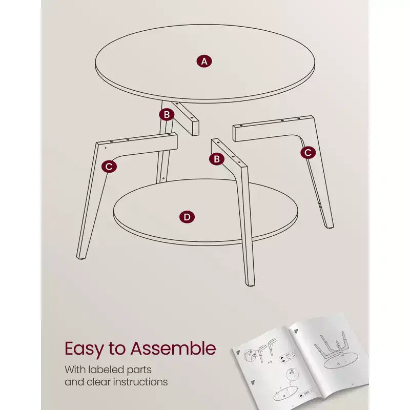 Round Coffee Table, 32''Circle Coffee Tables with 2-Tier Storage Shelf, Easy to Assemble for Living Room