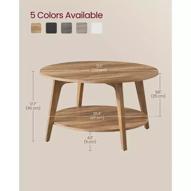 Round Coffee Table, 32''Circle Coffee Tables with 2-Tier Storage Shelf, Easy to Assemble for Living Room