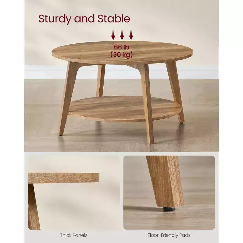 Round Coffee Table, 32''Circle Coffee Tables with 2-Tier Storage Shelf, Easy to Assemble for Living Room