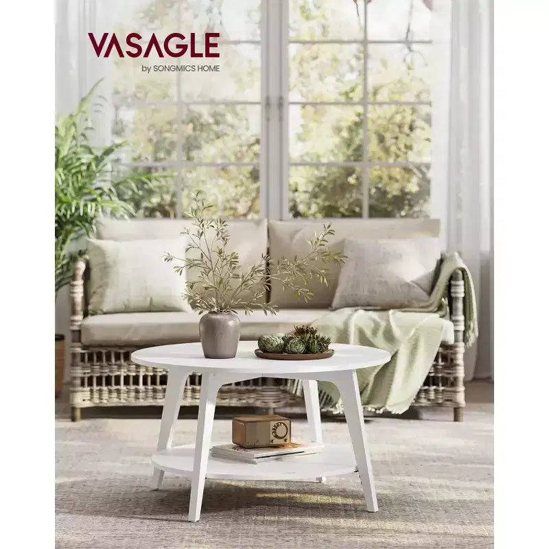 Round Coffee Table, 32''Circle Coffee Tables with 2-Tier Storage Shelf, Easy to Assemble for Living Room