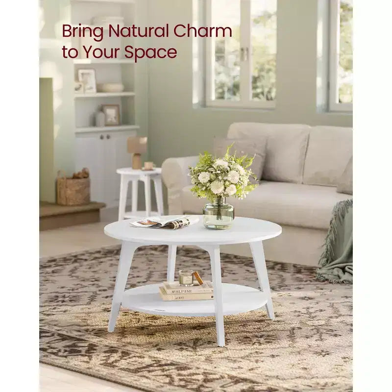 Round Coffee Table, 32''Circle Coffee Tables with 2-Tier Storage Shelf, Easy to Assemble for Living Room