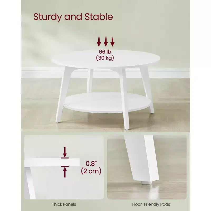 Round Coffee Table, 32''Circle Coffee Tables with 2-Tier Storage Shelf, Easy to Assemble for Living Room