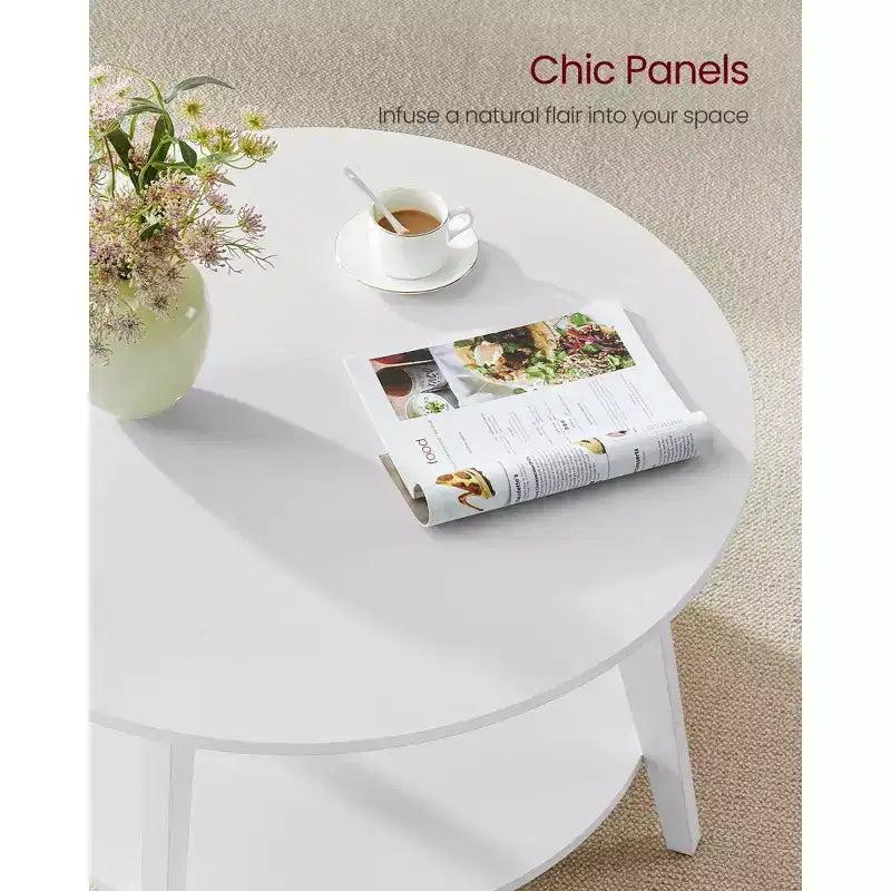 Round Coffee Table, 32''Circle Coffee Tables with 2-Tier Storage Shelf, Easy to Assemble for Living Room