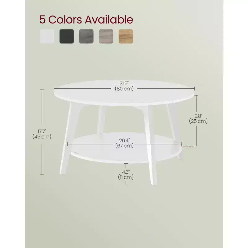 Round Coffee Table, 32''Circle Coffee Tables with 2-Tier Storage Shelf, Easy to Assemble for Living Room