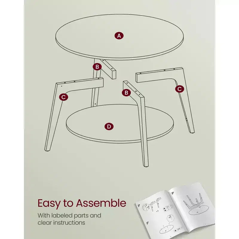 Round Coffee Table, 32''Circle Coffee Tables with 2-Tier Storage Shelf, Easy to Assemble for Living Room