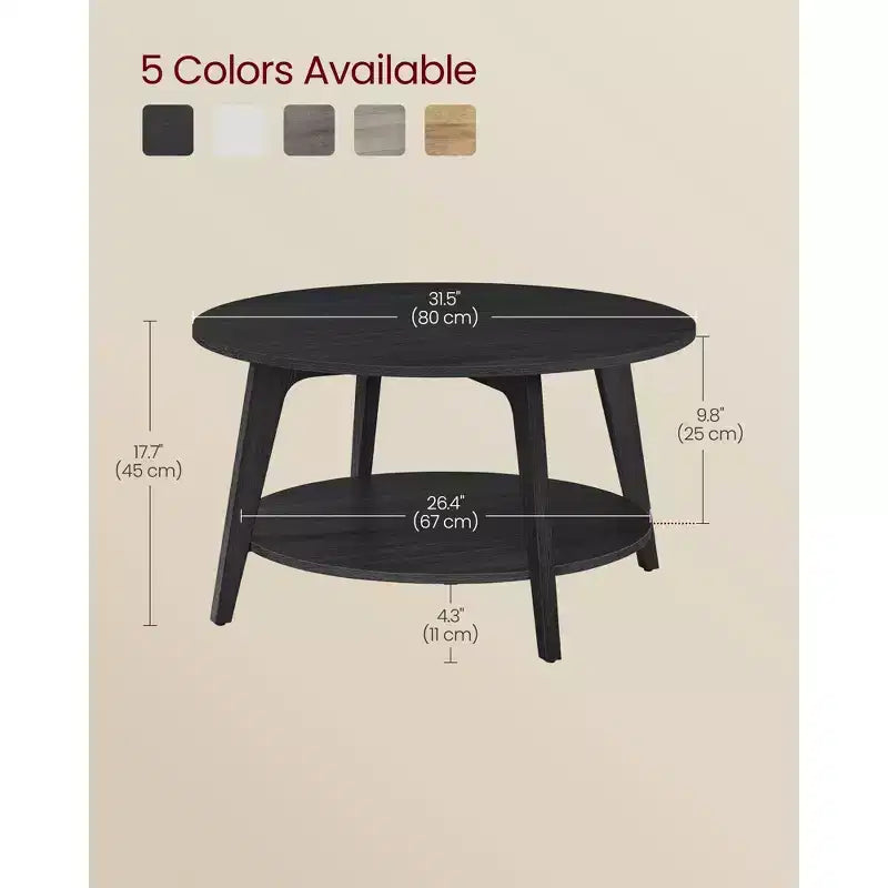 Round Coffee Table, 32''Circle Coffee Tables with 2-Tier Storage Shelf, Easy to Assemble for Living Room