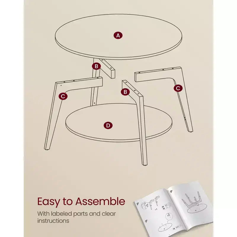 Round Coffee Table, 32''Circle Coffee Tables with 2-Tier Storage Shelf, Easy to Assemble for Living Room