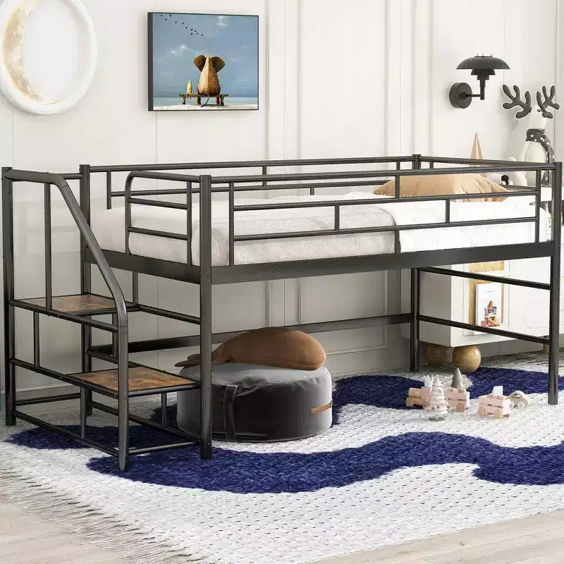 Łóżko półpiętrowe ze schodkami do przechowywania, 88.80'' dł. 41.40'' szer. 39.00 wys.