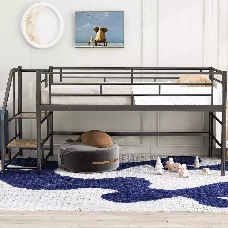 Łóżko półpiętrowe ze schodkami do przechowywania, 88.80'' dł. 41.40'' szer. 39.00 wys.
