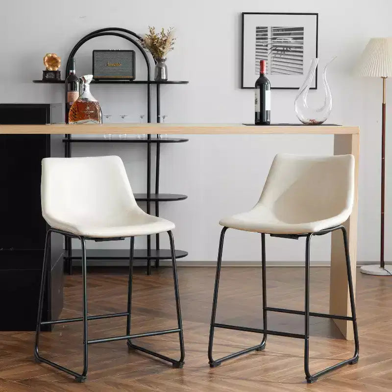 Modern 24 Inch Faux Leather and Steel Frame Counter Stools (Set of 2)