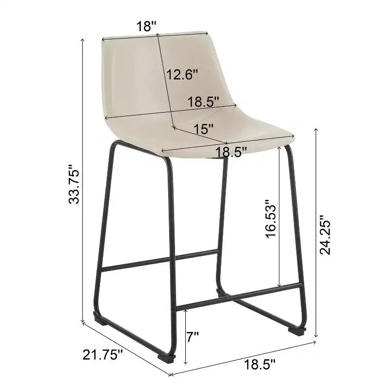 Modern 24 Inch Faux Leather and Steel Frame Counter Stools (Set of 2)