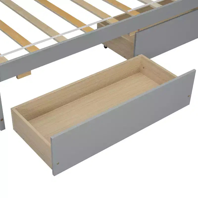 L-Shaped Bookcase Bed with Built-In Power Outlets, USB Charging Ports, and Two Storage Drawers