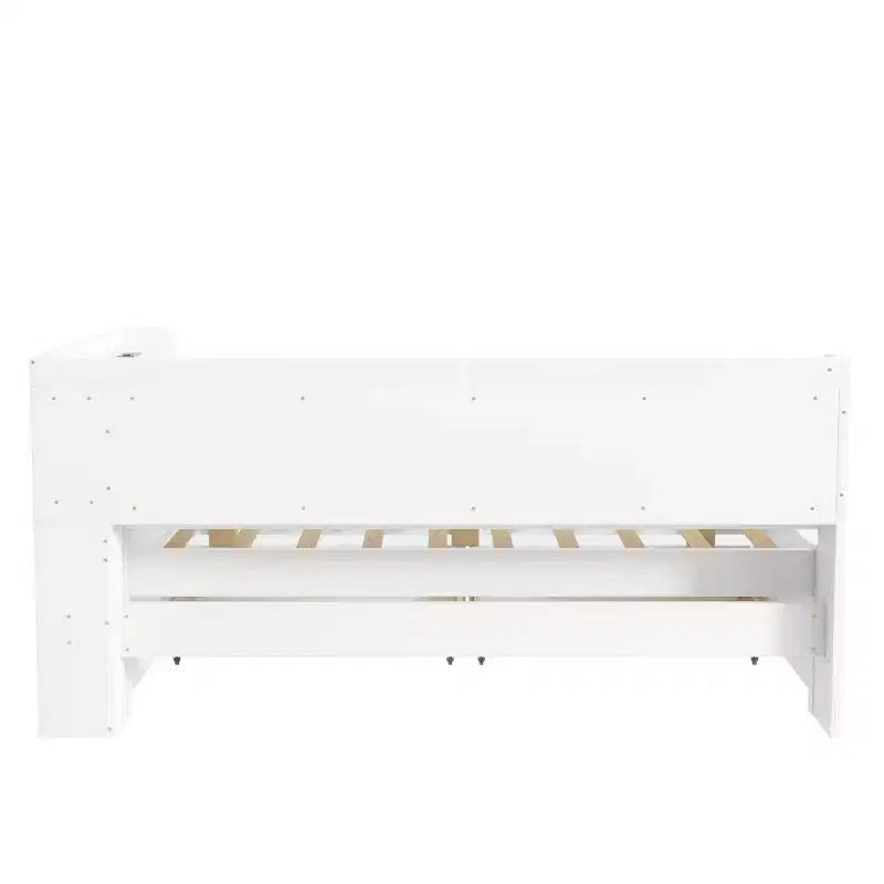 L-Shaped Bookcase Bed with Built-In Power Outlets, USB Charging Ports, and Two Storage Drawers