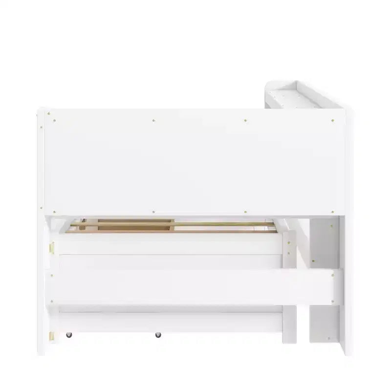 L-Shaped Bookcase Bed with Built-In Power Outlets, USB Charging Ports, and Two Storage Drawers