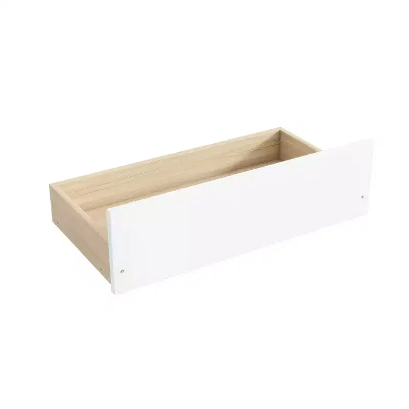 L-Shaped Bookcase Bed with Built-In Power Outlets, USB Charging Ports, and Two Storage Drawers