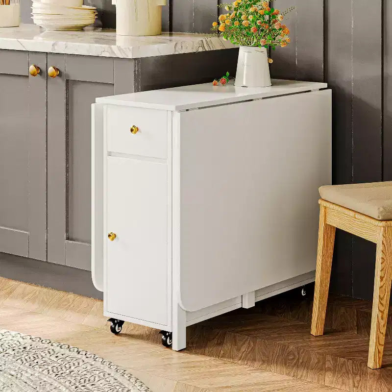 Tavolo da pranzo pieghevole da 59'' per spazi piccoli, tavolo rettangolare allungabile in legno per cucina con ribalte, non richiede montaggio