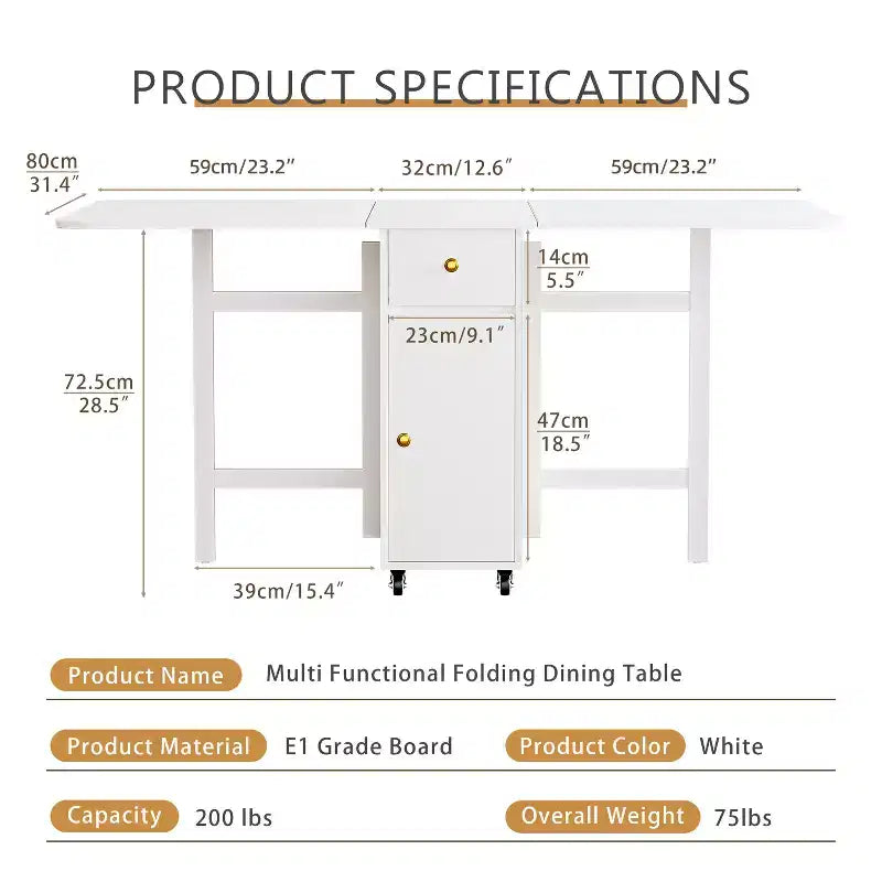 Tavolo da pranzo pieghevole da 59'' per spazi piccoli, tavolo rettangolare allungabile in legno per cucina con ribalte, non richiede montaggio