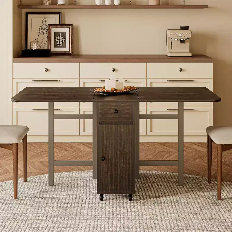 Tavolo da pranzo pieghevole da 59'' per spazi piccoli, tavolo rettangolare allungabile in legno per cucina con ribalte, non richiede montaggio