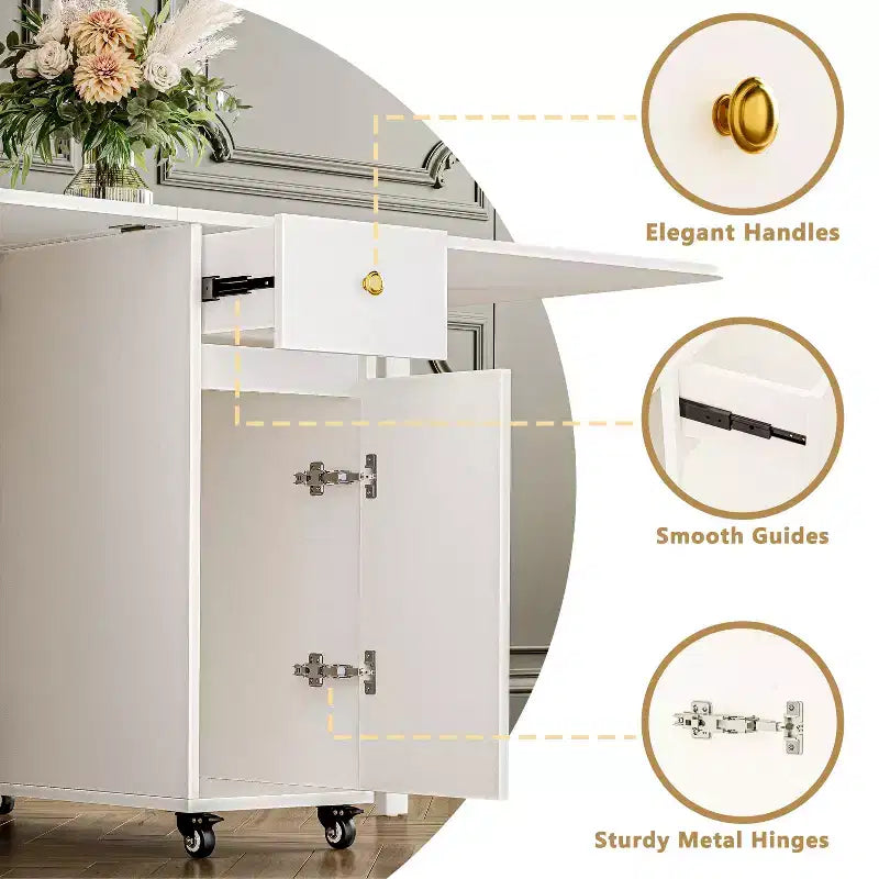 Tavolo da pranzo pieghevole da 59'' per spazi piccoli, tavolo rettangolare allungabile in legno per cucina con ribalte, non richiede montaggio