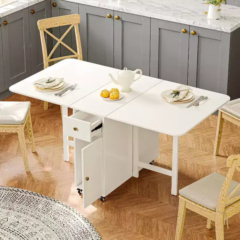 Tavolo da pranzo pieghevole da 59'' per spazi piccoli, tavolo rettangolare allungabile in legno per cucina con ribalte, non richiede montaggio